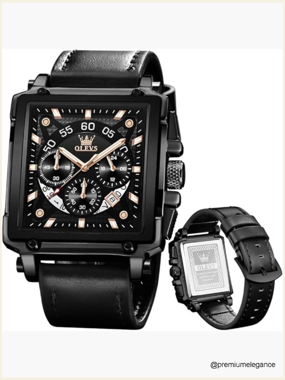 Square Leather Chronograph Quartz Watch Multifunctional Luminous Waterproof